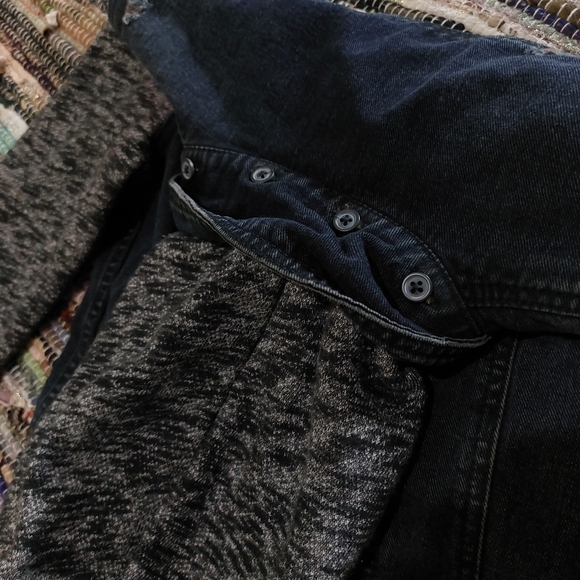 Free People Black Distressed Denim Hooded Sweater Jacket Womens Small - Picture 11 of 15